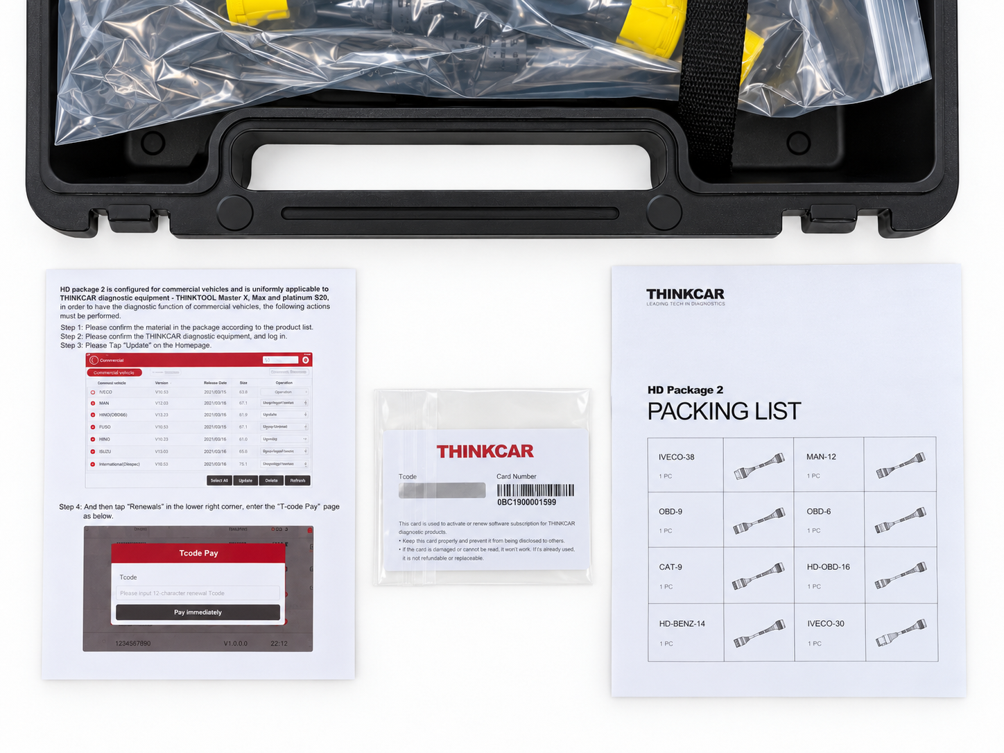 Flatlay d’accessoris THINKCAR i documents